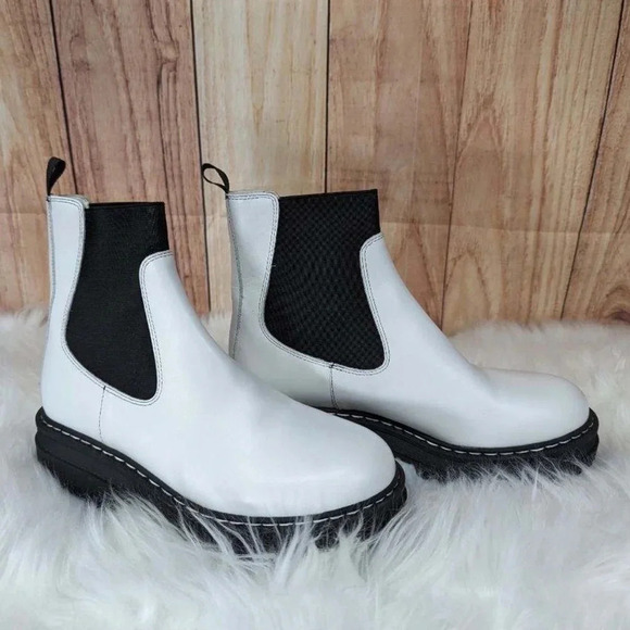New Womens Marc Fisher LTD Patrick White Leather Platform Chelsea Boots Size 7.5 - Picture 1 of 9
